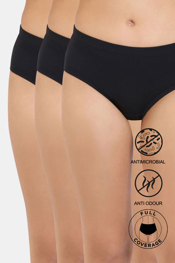 Buy Zivame Anti-Microbial Medium Rise Full Coverage Hipster Panty (Pack of 3) - Anthract